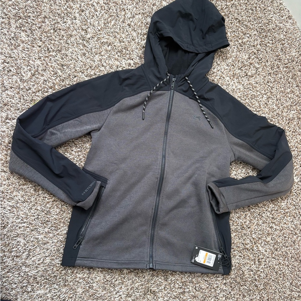 Women’s  Two-Tone Hooded Zip Jacket - Charcoal & Black